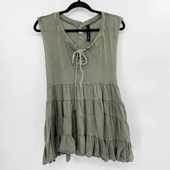 Urban Outfitters Out From Under‎ Lace-Up Tunic Top Dress Green Size S Ruffle Hem - Picture 1 of 9